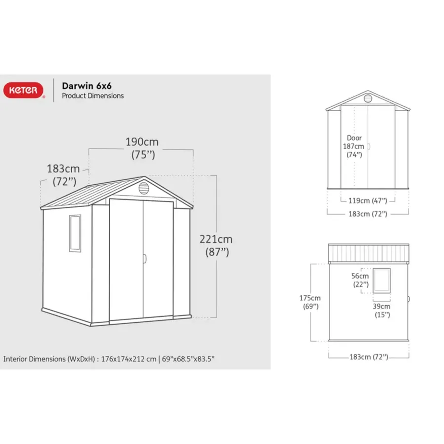 Tuinhuizen-Keter Darwin 66 Tuinhuis - dubbele deuren + ramen - 190x183x221 cm - Grijs