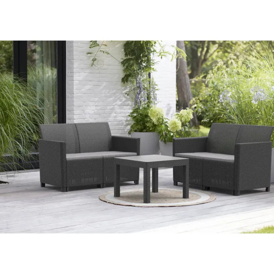 Loungesets-Keter Marie Essential Loungeset + Orlando tafel - 4 personen - Antraciet