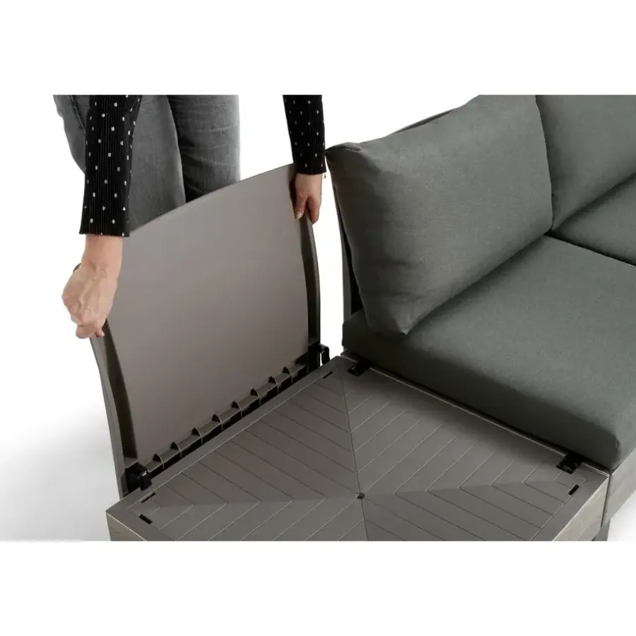 Keter Signature Elements Loungeset 4 personen - met groene kussens - Cappuccino