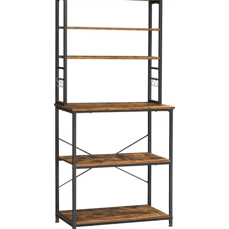 Wandkasten-Vasagle Keukenkast - Keukenrek staand - Industrieel - Bruin - Zwart - 80 x 40 x 167 cm