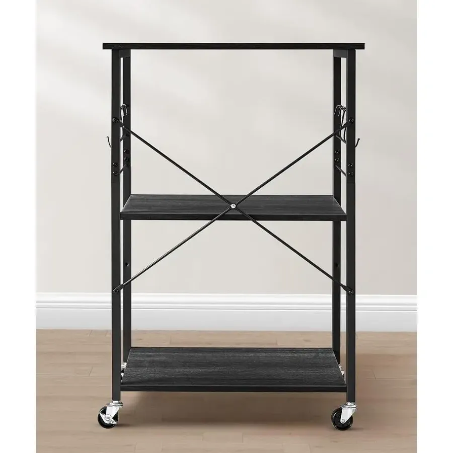Trolleys-Merkloos Keukentrolley - Serveerwagen - Keukentrolley op Wieltjes - 89 x 60 x 40 - Zwart
