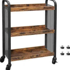 Trolleys-Vasagle Keukentrolley Xenia 3 legplanken - rustiek bruin/zwart