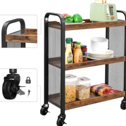 Trolleys-Vasagle Keukentrolley Xenia 3 legplanken - rustiek bruin/zwart