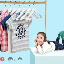 Kledingopbergers-ACAZA Kinder Kledinghangers in Hout - 20 Stuks voor Kleuters - 360° Haak - Wit