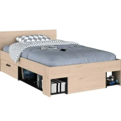 Kinderbedden-Parisot Kinderbed Achiel - 120x200/190cm - met opbergruimte - eikdecor/zwart