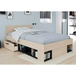 Kinderbedden-Parisot Kinderbed Achiel - 120x200/190cm - met opbergruimte - eikdecor/zwart