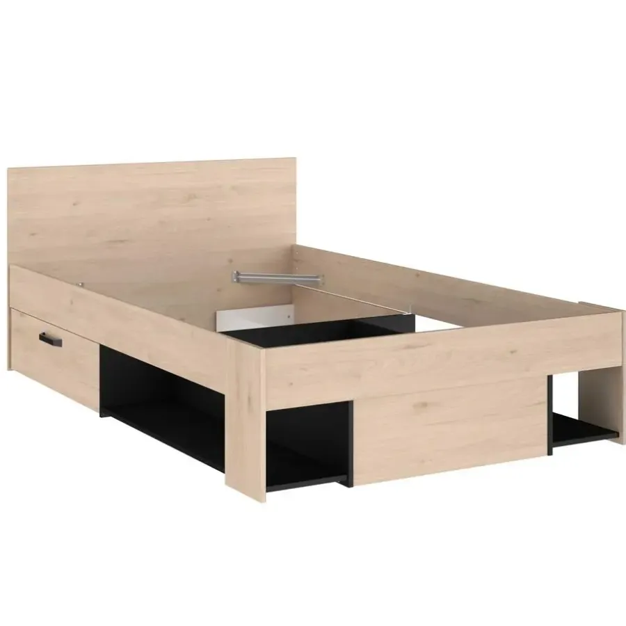 Kinderbedden-Parisot Kinderbed Achiel - 120x200/190cm - met opbergruimte - eikdecor/zwart