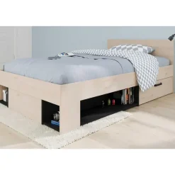 Kinderbedden-Parisot Kinderbed Achiel - 120x200/190cm - met opbergruimte - eikdecor/zwart