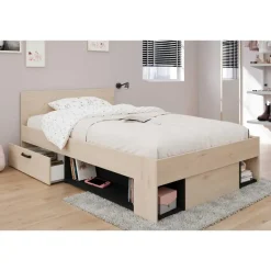 Kinderbedden-Parisot Kinderbed Achiel - 120x200/190cm - met opbergruimte - eikdecor/zwart