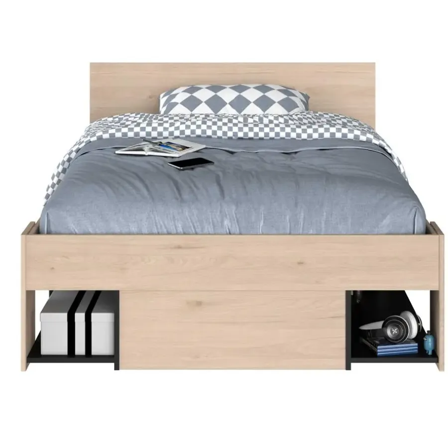 Kinderbedden-Parisot Kinderbed Achiel - 120x200/190cm - met opbergruimte - eikdecor/zwart