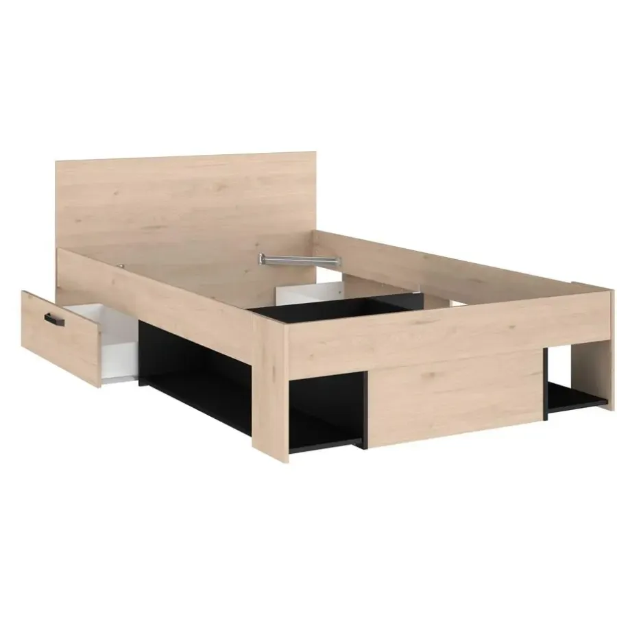 Kinderbedden-Parisot Kinderbed Achiel - 120x200/190cm - met opbergruimte - eikdecor/zwart