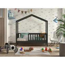 Kinderbedden-Vipack Kinderbed Dallas - 70x140 cm - antraciet/massief grenen