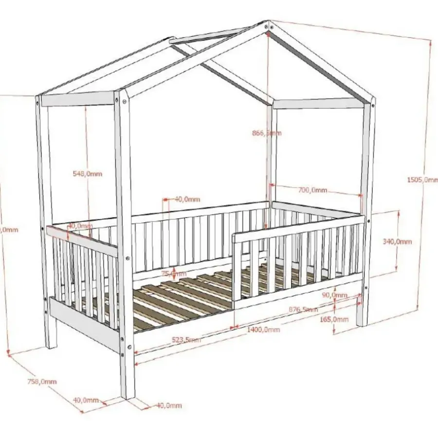 Kinderbedden-Vipack Kinderbed Dallas - 70x140 cm - Wit/massief grenen