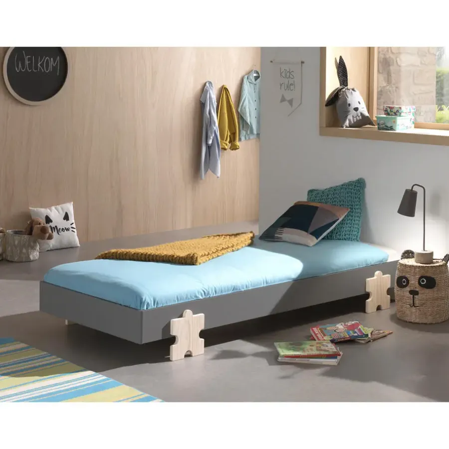 Vipack Kinderbed Modulo Puzzle 90x200 stapelbaar - antraciet/dennenhout