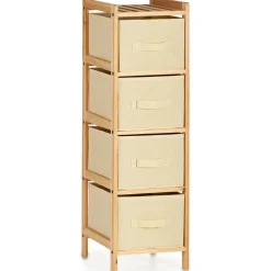 Hoge Kasten-Kipit Badkamerkastje - 4x manden - 29 x 28 x 89 cm - Dennenhout