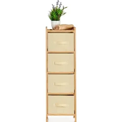 Hoge Kasten-Kipit Badkamerkastje - 4x manden - 29 x 28 x 89 cm - Dennenhout
