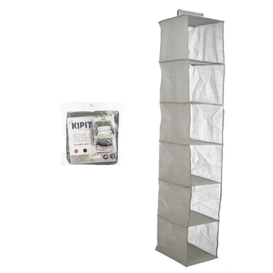 Kledingopbergers|Kledingrekken-Kipit Kledingkast organizer - 6 vaks - grijs - 25 x 25 x 138 cm