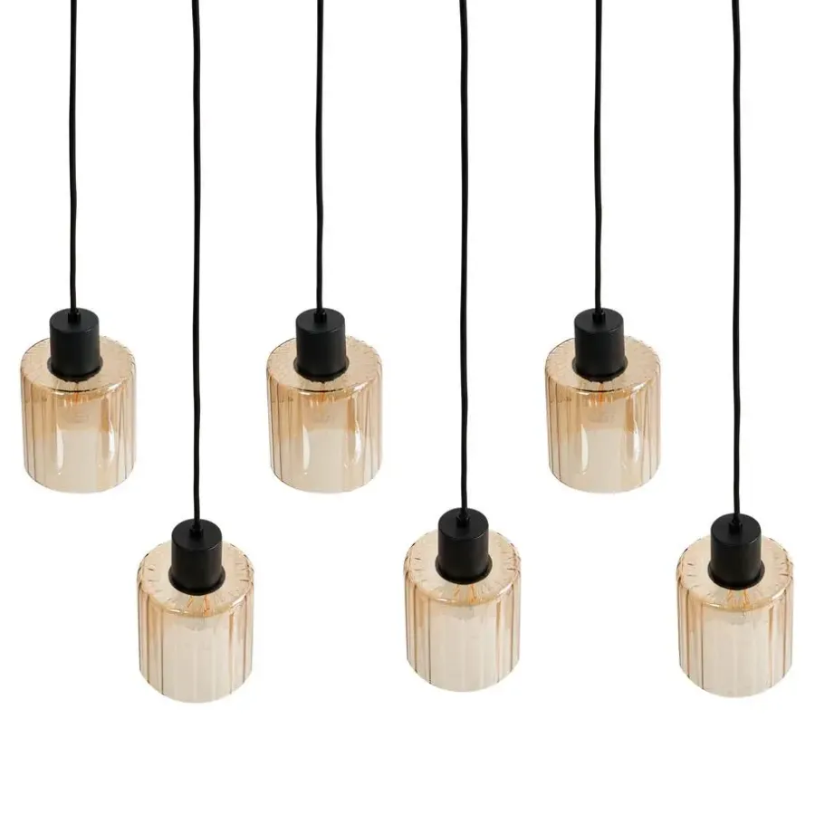 Leen Bakker KITARE - Hanglamp 6 lichten - Zwart/Beige - Metaal