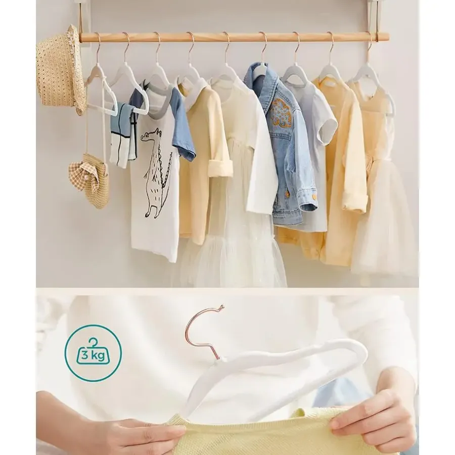 Merkloos Kledinghangers voor Kinderen - Set van 50 - Fluweel - Anti-Slip - Wit