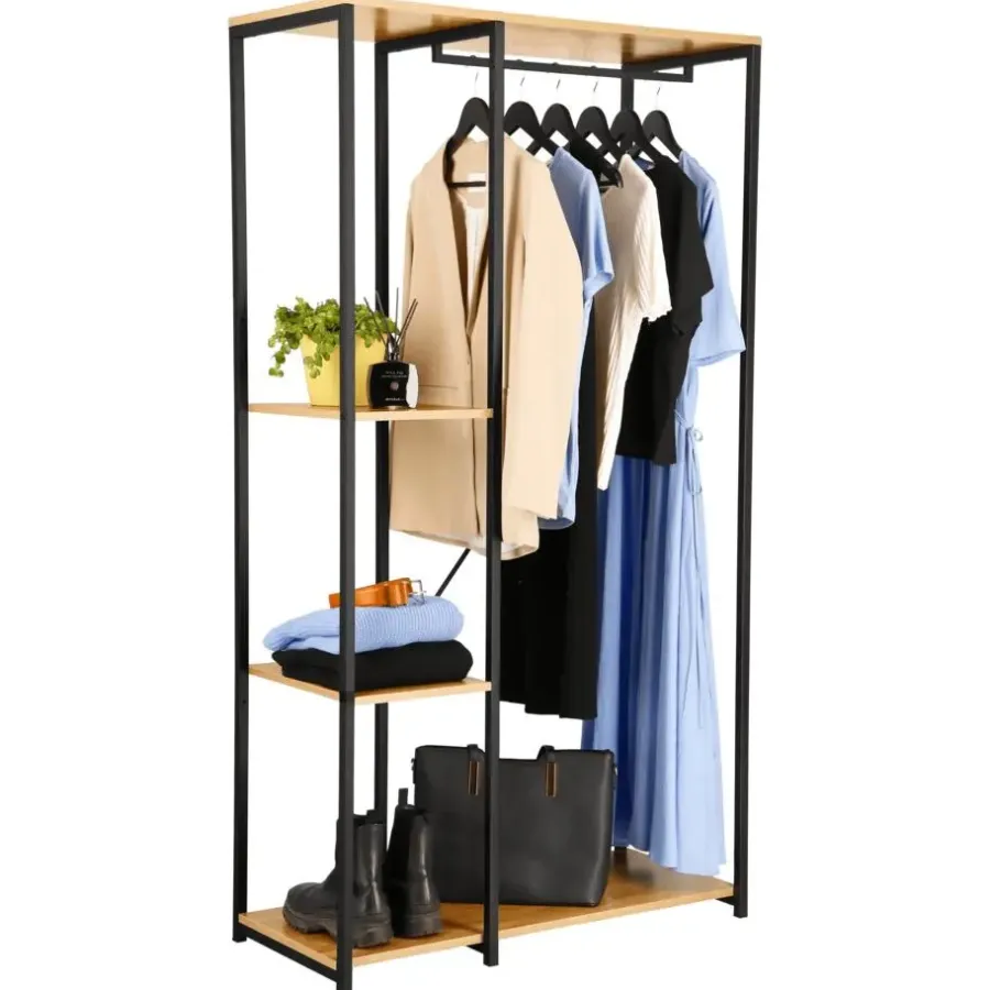 Kledingopbergers|Kledingrekken-Merkloos Kledingkast - Open Kast - 176x90x40 cm - MDF lichte Eik & Metaal