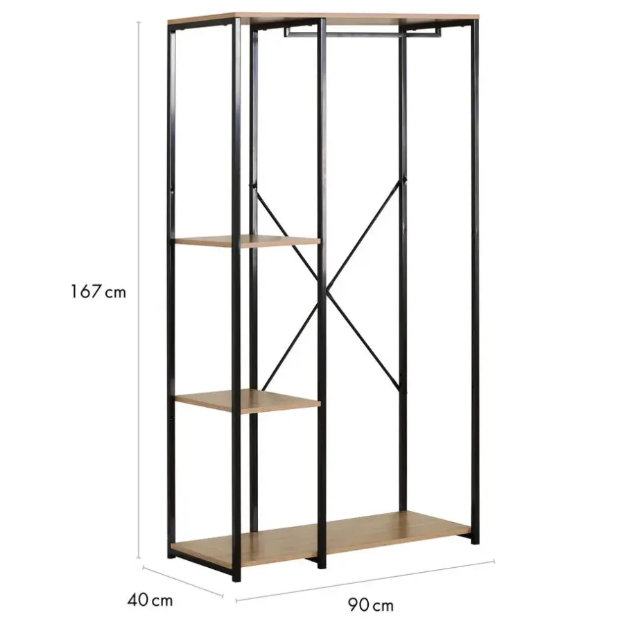 Kledingopbergers|Kledingrekken-Merkloos Kledingkast - Open Kast - 176x90x40 cm - MDF lichte Eik & Metaal