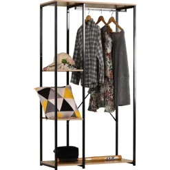 Kledingopbergers|Kledingrekken-Merkloos Kledingkast - Open Kast - 176x90x40 cm - MDF lichte Eik & Metaal