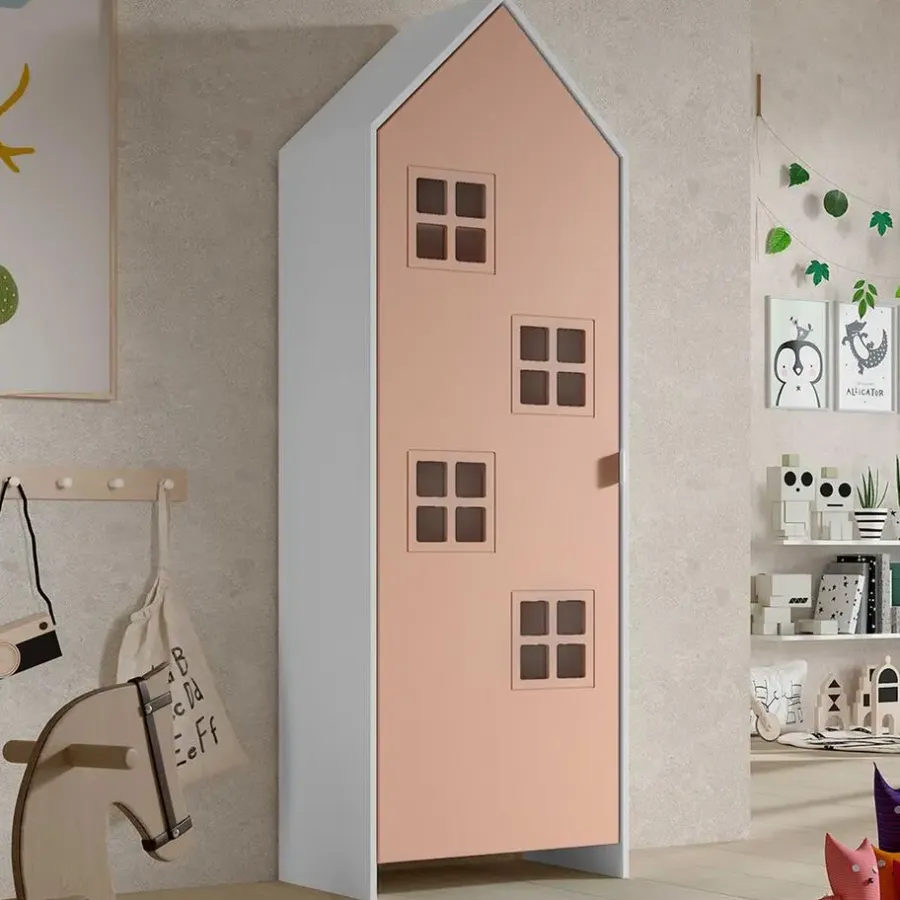 Kinderkledingkasten-Vipack Kledingkast Casami Bruges - 58x37x172 cm - Roze