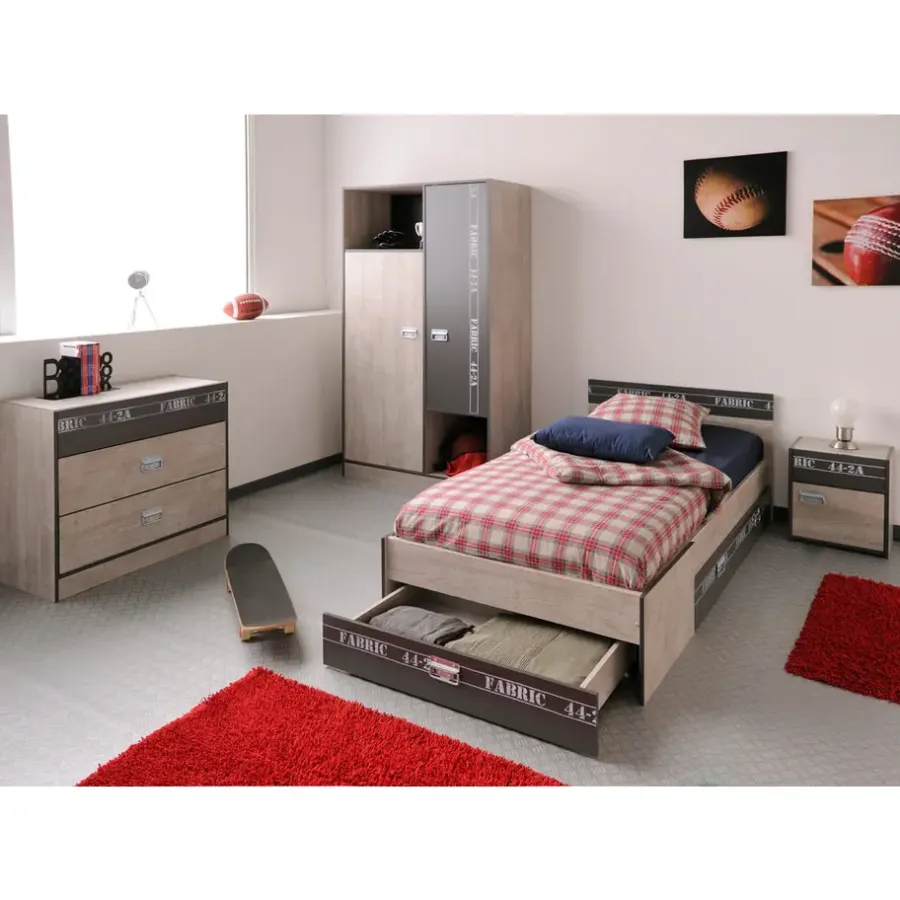 Leen Bakker Kledingkast Fabric - eikenkleur/grijs - 181,5x101,4x50,5 cm