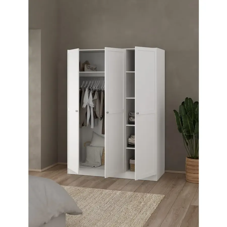 Kledingkasten|Kledingkasten-Leen Bakker Kledingkast Lynn 3-deurs - wit - 200x147x62 cm