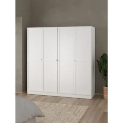 Leen Bakker Kledingkast Lynn 4-deurs - wit - 200x196x62 cm