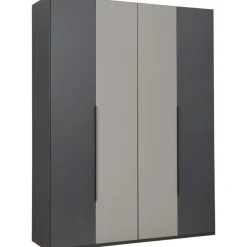 Leen Bakker Kledingkast Milaan 4-deurs - grafiet/greige -236x180x58 cm