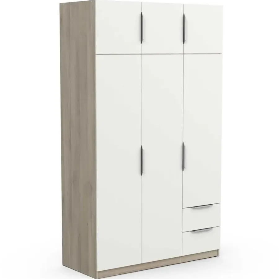 Draaideurkasten-CBA Kledingkast Spectre 120cm 6 deuren & 2 lades - mat wit/eik