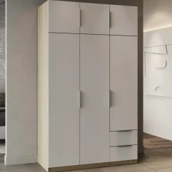 Draaideurkasten-CBA Kledingkast Spectre 120cm 6 deuren & 2 lades - mat wit/eik