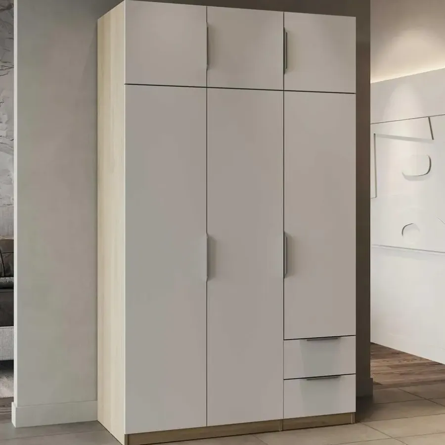 Draaideurkasten-CBA Kledingkast Spectre 120cm 6 deuren & 2 lades - mat wit/eik