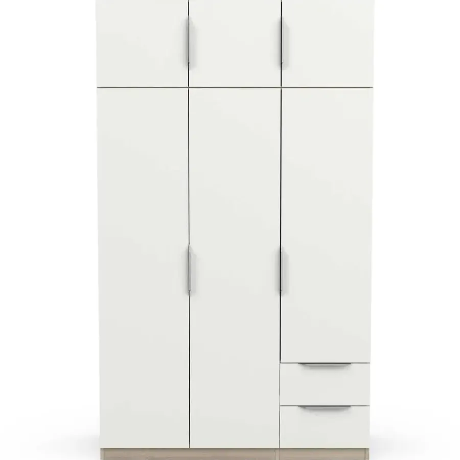 Draaideurkasten-CBA Kledingkast Spectre 120cm 6 deuren & 2 lades - mat wit/eik