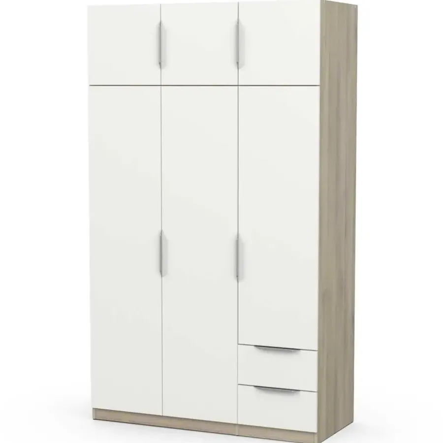 Draaideurkasten-CBA Kledingkast Spectre 120cm 6 deuren & 2 lades - mat wit/eik