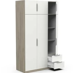 Draaideurkasten-CBA Kledingkast Spectre 120cm 6 deuren & 2 lades - mat wit/eik