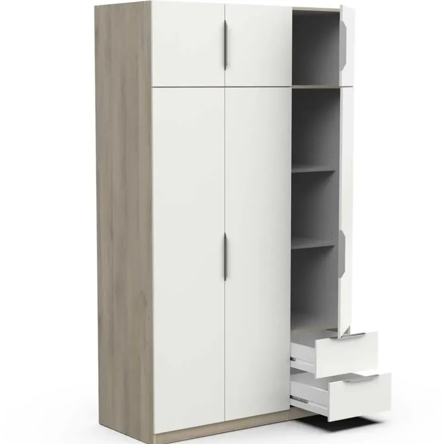 Draaideurkasten-CBA Kledingkast Spectre 120cm 6 deuren & 2 lades - mat wit/eik
