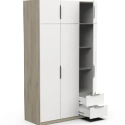 Draaideurkasten-CBA Kledingkast Spectre 120cm 6 deuren & 2 lades - mat wit/eik