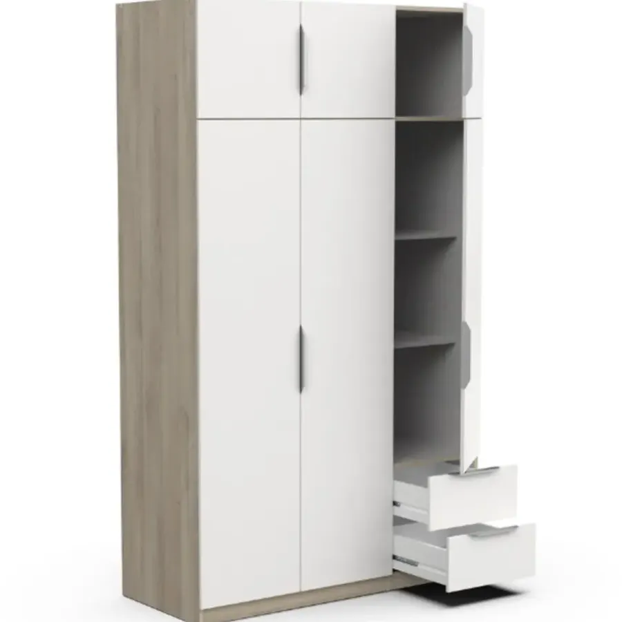 Draaideurkasten-CBA Kledingkast Spectre 120cm 6 deuren & 2 lades - mat wit/eik