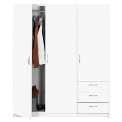 Leen Bakker Kledingkast Varia 3-deurs - wit - 175x146x50 cm