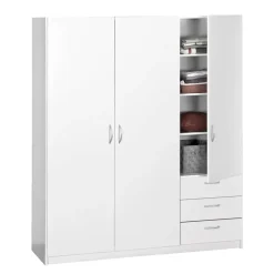 Leen Bakker Kledingkast Varia 3-deurs - wit - 175x146x50 cm