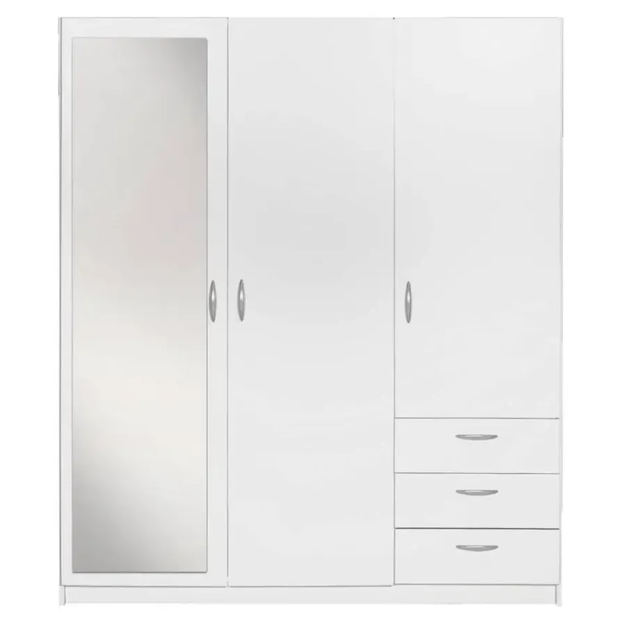 Kledingkasten|Kledingkasten-Leen Bakker Kledingkast Varia 3-deurs met spiegel - wit - 175x146x50 cm