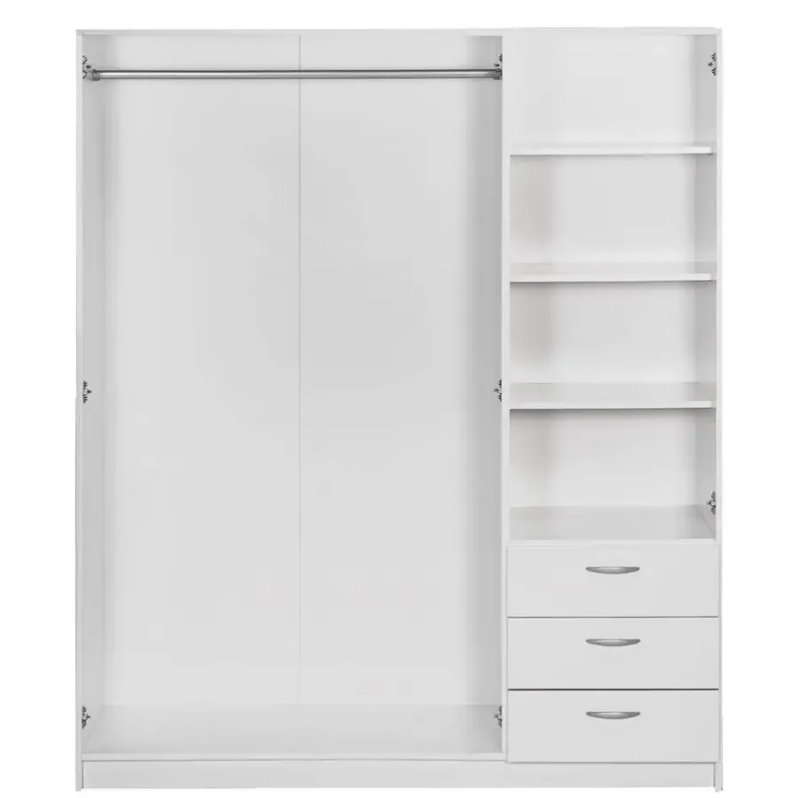 Kledingkasten|Kledingkasten-Leen Bakker Kledingkast Varia 3-deurs met spiegel - wit - 175x146x50 cm