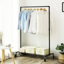 Kledingopbergers|Kledingrekken-Dok Home Kledingrek op wieltjes - Metaal - Incl. plank - tot 90 kg - Zwart