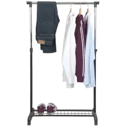 Kledingrekken|Kledingrekken-Leen Bakker Kledingrek op wieltjes - zwart/chroom - enkel rek