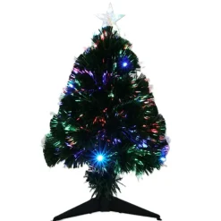 Kerstbomen-Merkloos Kleine Fiber kunst kerstboom - H60 cm - met kerstverlichting -led