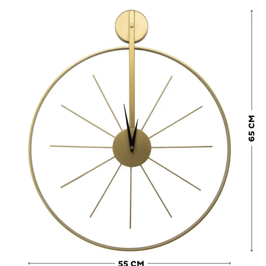Klokken-Art for the Home Klok - Luxe Gouden Ronde Hangende Klok - 55 x 65