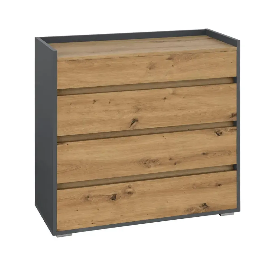 Loft24 Kosmo - Commode met 4 laden in antraciet eiken spaanplaat