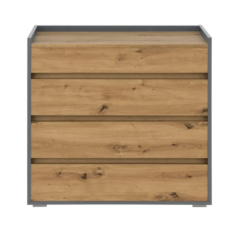 Loft24 Kosmo - Commode met 4 laden in antraciet eiken spaanplaat